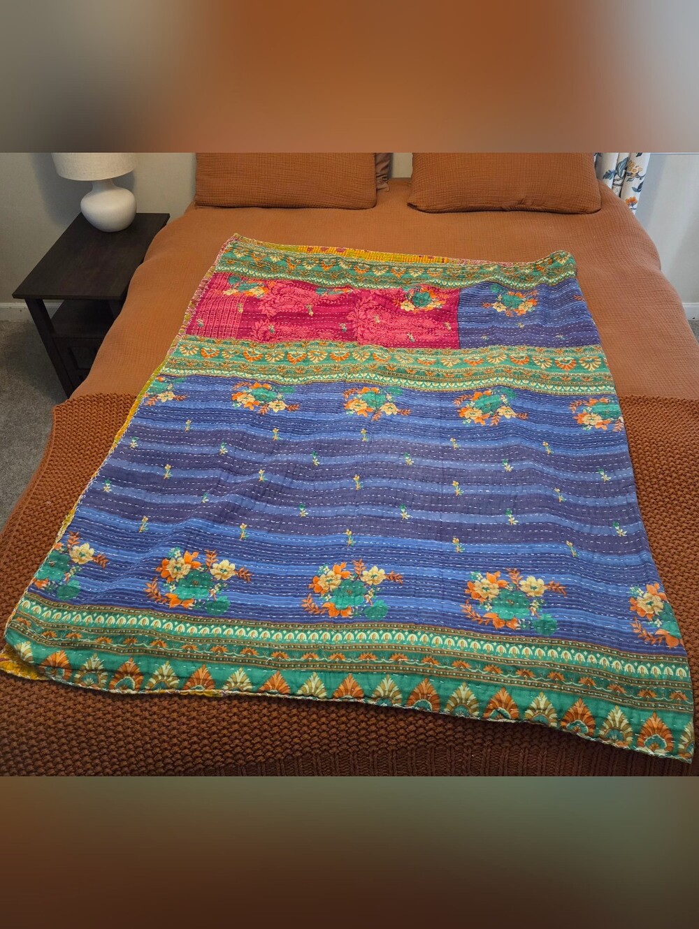 Kantha Cotton Quilt 85x55" - Picture 2 of 6